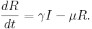 \frac{dR}{dt} = \gamma I  - \mu R. 